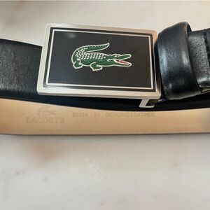Lacoste Black Belt with Green Logo and Silver Buckle